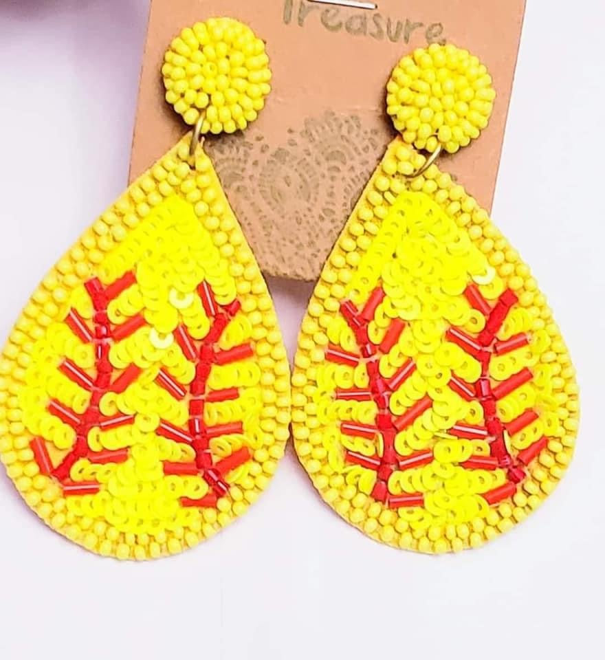 Beaded Sequin Softball Earrings