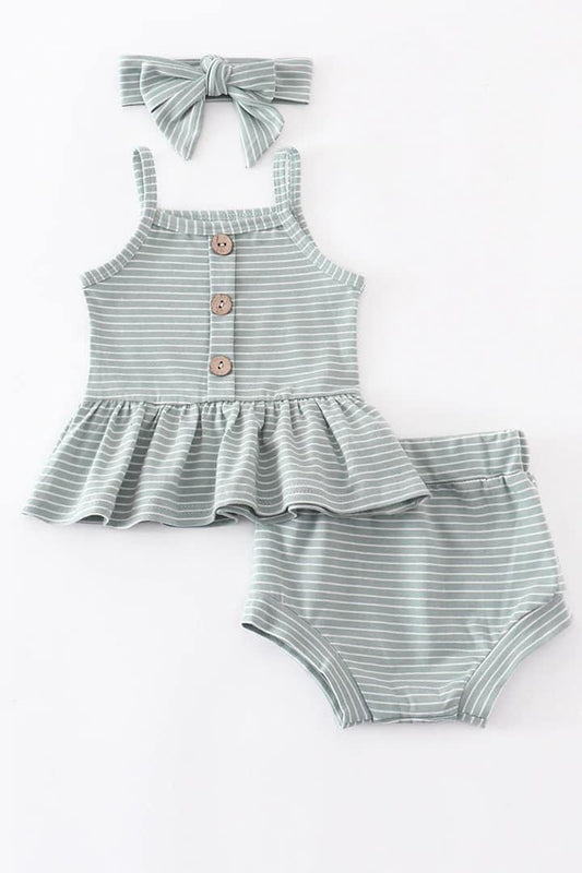 Sage Stripe 2-Pc. Peplum Tank & Bummies Set