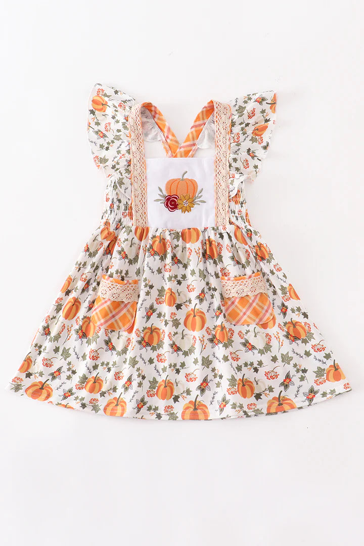 Pumpkin Embroidery Crochet Dress