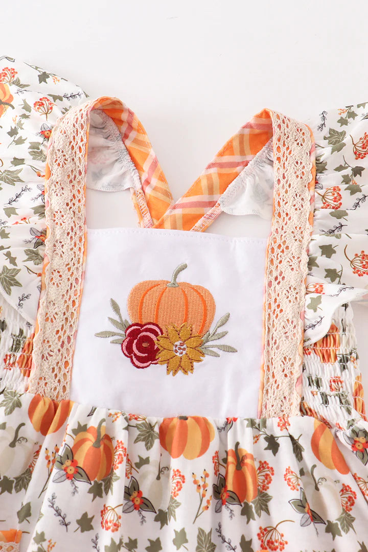 Pumpkin Embroidery Crochet Dress