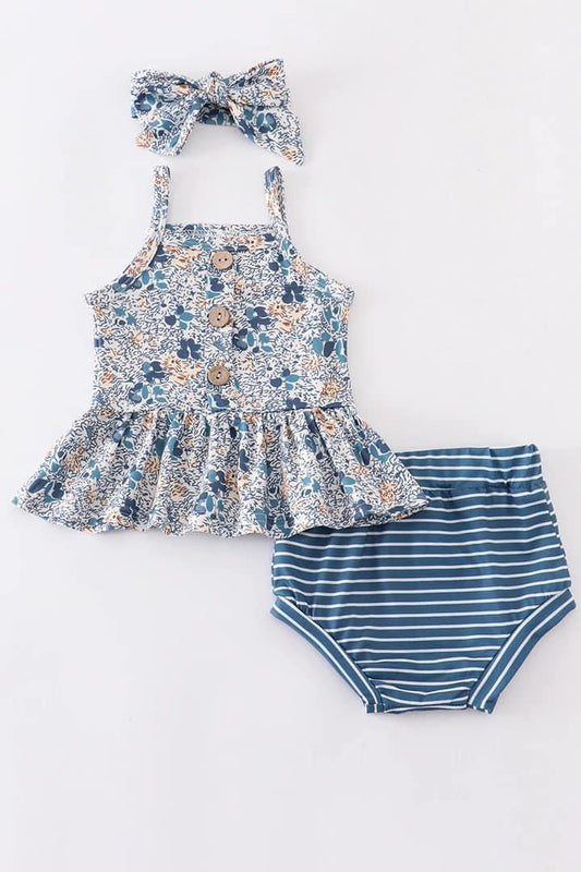 Blue Floral 2-Pc. Peplum Tank & Bummies Set