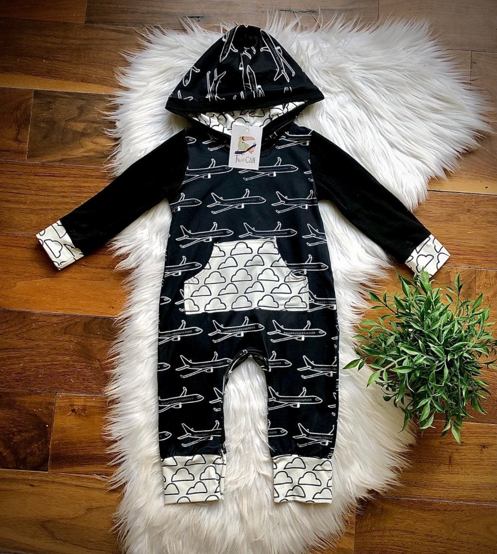 “Airplane Travel” Hooded Romper