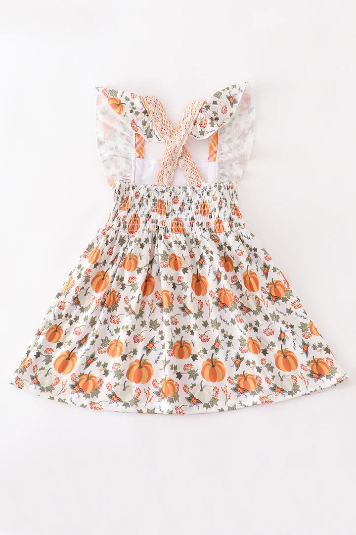 Pumpkin Embroidery Crochet Dress