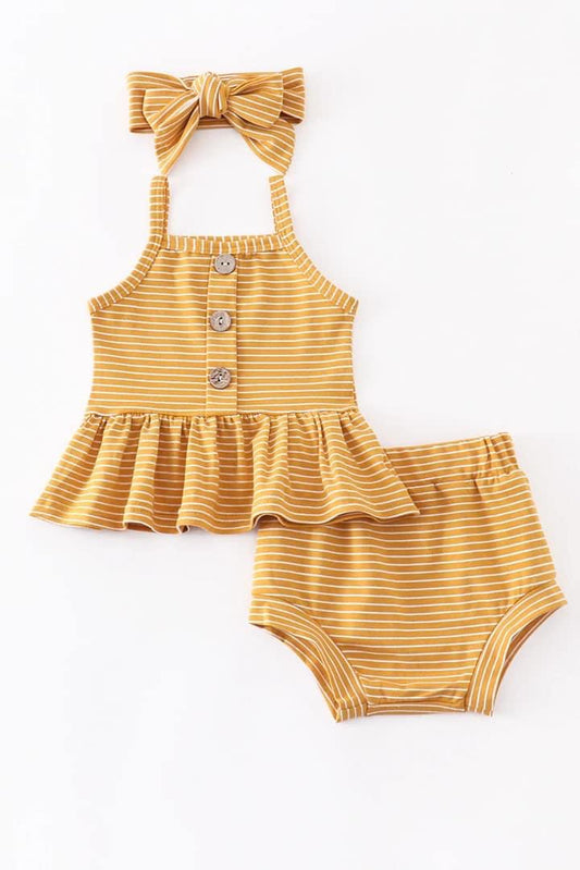 Mustard Stripe 2-Pc. Peplum Tank & Bummies Set